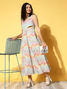 Shae by SASSAFRAS Multicoloured Cut-Out Detail Chevron Print Midi Dress