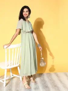 Shae by SASSAFRAS Green Ethnic Belted Maxi Dress