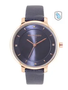 Marie Claire Women Navy Blue Embellished Dial & Leather Strap Analogue Watch MC22/028-B