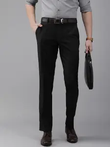 Park Avenue Men Black Textured Smart Fit Formal  Trousers