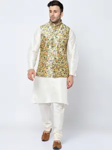 Kaifoo Men Green Kurta with Churidar & Nehru Jacket