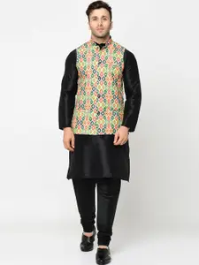 Kaifoo Men Green Kurta with Churidar & Nehru Jacket