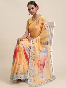 Ahalyaa Yellow & Red Floral Printed Saree