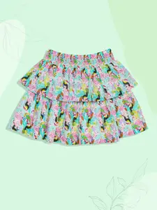 H By Hamleys Girls Multicolored Printed Tiered Pure Cotton Short Skirt