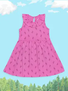 H By Hamleys Girls Pink Conversational Gathered or Pleated Pure Cotton Fit & Flare Dress