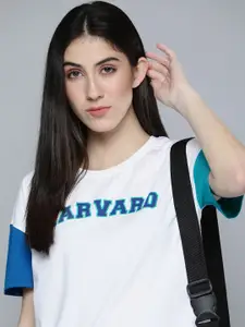 Harvard Women Brand Logo Printed Pure Cotton T-shirt