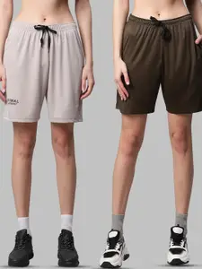 VIMAL JONNEY Women Pack of 2 Grey Melange & Olive Green Sports Shorts