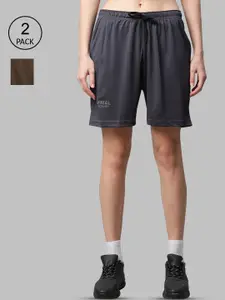 VIMAL JONNEY Women Grey & Brown Mid-Rise Sports Shorts