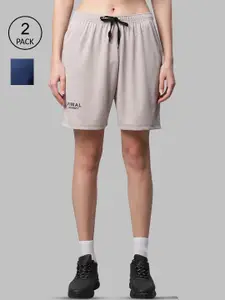 VIMAL JONNEY Women Grey Melange & Blue Set Of 2 Sports Shorts
