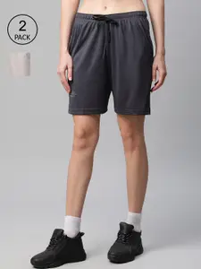 VIMAL JONNEY Women Grey Melange & Beige Set Of 2 Sports Shorts