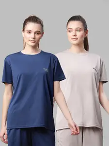 MACK JONNEY JONNEY Women Grey & Navy Blue Set of 2 Solid T-shirt