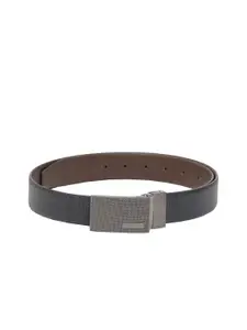 Calvadoss Men Black Textured Leather Reversible Formal Belt