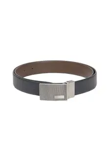 Calvadoss Men Black Textured Leather Reversible Formal Belt