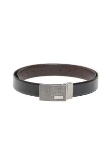 Calvadoss Men Black Textured Leather Reversible Formal Belt