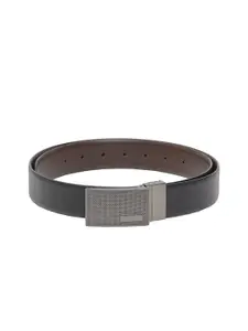 Calvadoss Men Black & Brown Textured Leather Formal Reversible Belt