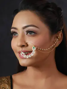 Priyaasi Gold-Plated & Kundan Studded Floral Nose Ring