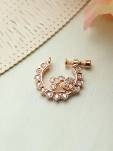 Priyaasi Floral Rose Gold-Plated White CZ Studded Nose Ring