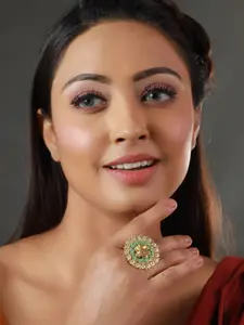 Priyaasi Gold-Plated Green Meenakari Floral Ring