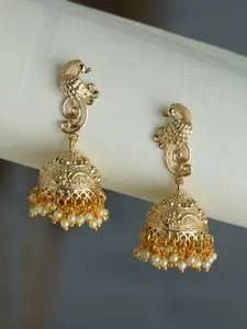 Priyaasi Gold-Toned Peacock Shaped Jhumkas Earrings