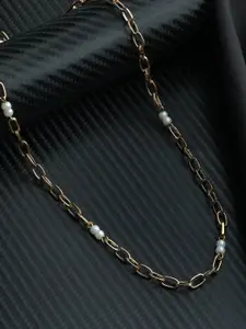 Priyaasi Rose Gold-Plated White Pearl Beaded Brass Link Necklace