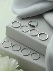Priyaasi Women Set Of 9 Fashionable Silver -Plated Finger Rings