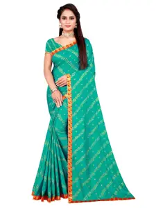 SAADHVI Sea Green Printed Silk Blend Saree