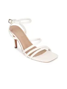 Truffle Collection Women White Striped PU Stiletto Sandals