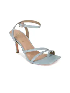 Truffle Collection Women Blue Embellished PU Stiletto Sandals with Buckles