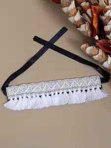 Crunchy Fashion White & Black Beaded Bohemian Necklace