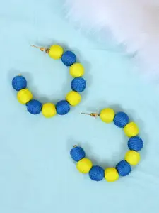 Crunchy Fashion Blue & Yellow Contemporary Half Hoop Earrings