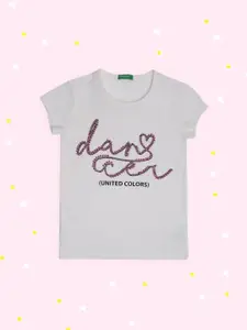 United Colors of Benetton Girls Off White Printed T-shirt