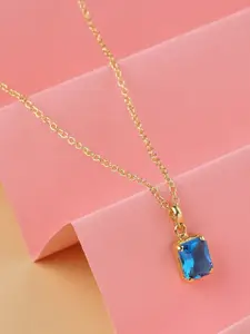 kashwini Blue Gold-Plated Stone-Studded Pendant With Chain