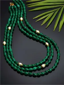 DUGRISTYLE Green Sterling Silver Gold-Plated Layered Necklace