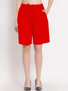 PATRORNA Women Red Loose Fit Bermuda Shorts