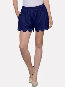 PATRORNA Women Navy Blue Antimicrobial Technology Lace Shorts