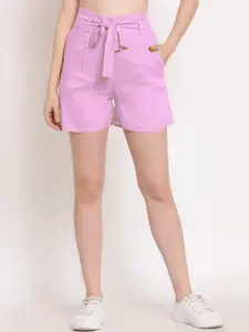 PATRORNA Women Pink Plus Size High-Rise Shorts
