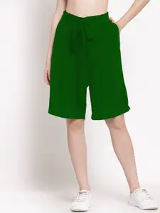 PATRORNA Women Green Solid Bermuda Shorts