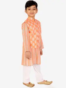 ahhaaaa Boys Orange Printed Pure Cotton Kurta with Salwar