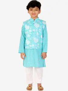 ahhaaaa Boys Turquoise Blue Pure Cotton Kurta with Pyjamas