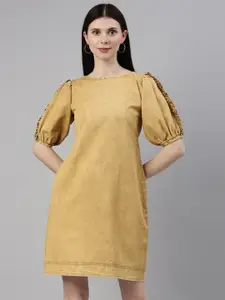ZHEIA Mustard Yellow A-Line Dress