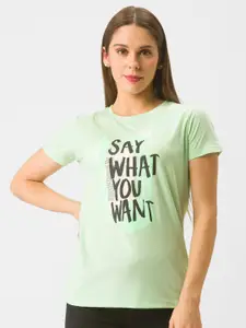 Globus Women Green Typography Printed T-shirt