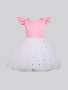 The Magic Wand Girls Pink Solid Embellished Detail Fit & Flare Net Dress