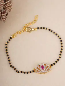 Voylla Women Black & Silver Gold-Plated AD CZ  Beaded Mangalsutra Bracelet