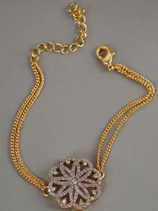 Voylla White Gold-Plated American Diamond CZ Floral Dual Chain Mangalsutra Bracelet