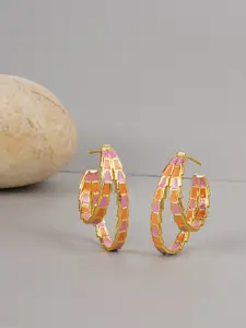 Voylla Gold-Plated & Purple Circular Half Hoop Earrings