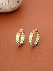 Voylla Silver-Toned & Yellow Geometric Trendy Hoop Earrings