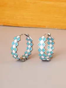 Voylla Silver-Toned & Blue Geometric Hoop Earrings