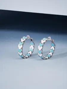Voylla Silver-Plated & Blue Circular Hoop Earrings