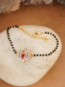 Voylla Women Black Gold Plated American Diamond CZ Beaded Mangalsutra Bracelet