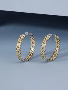 Voylla Silver-Plated & Yellow Geometric Hoop Earrings